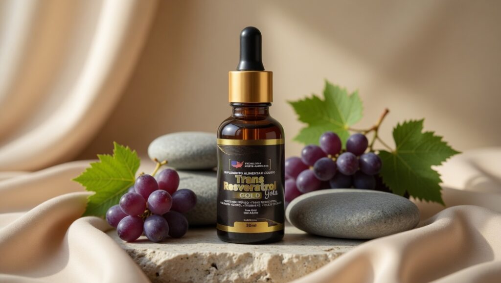 Trans Resveratrol Gold Gota para envelhecimento saudável e autocuidado