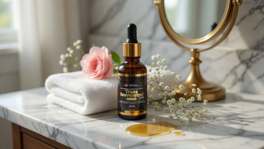 Trans Resveratrol Gold Gota para beleza pele autocuidado e envelhecimento saudável