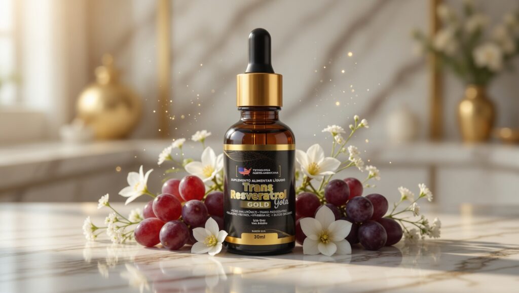 Trans Resveratrol Gold Gota antes de comprar com uvas e imagem premium