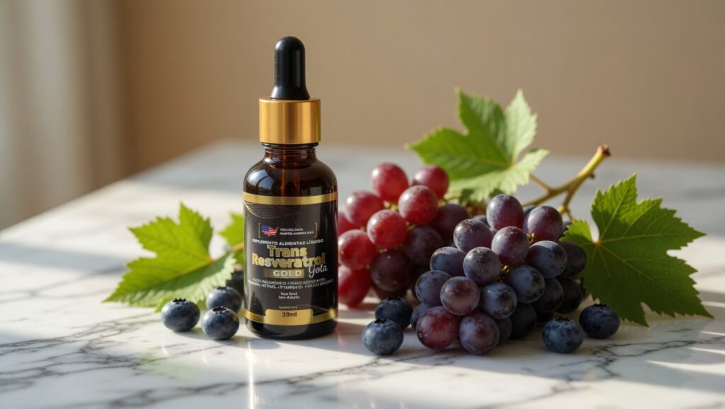 Trans Resveratrol Gold Gota com uvas e frutas antioxidantes